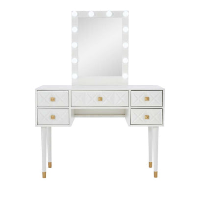 Linon Home Decor - Geo Lighted Vanity And Stool Set - VS077WHT01U veiw 2