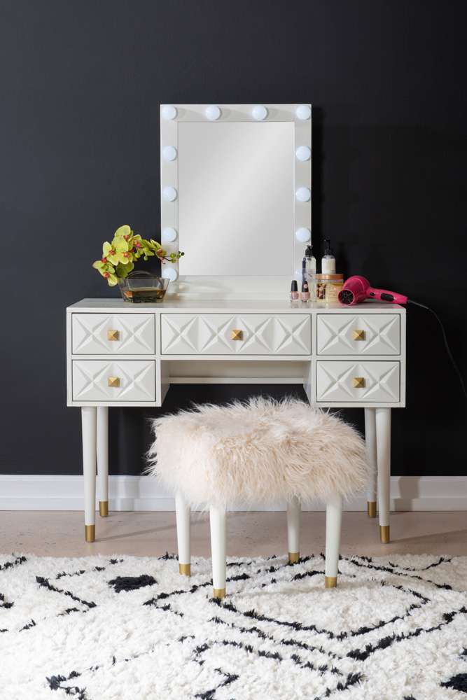 Linon Home Decor - Geo Lighted Vanity And Stool Set - VS077WHT01U veiw 4