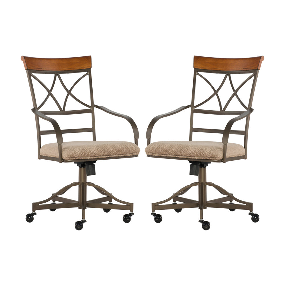Linon Home Decor - Hamilton Swivel Arm Chair, Cherry/Taupe (Set of 2) - 697-435 view 1