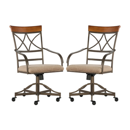 Linon Home Decor - Hamilton Swivel Arm Chair, Cherry/Taupe (Set of 2) - 697-435 view 1