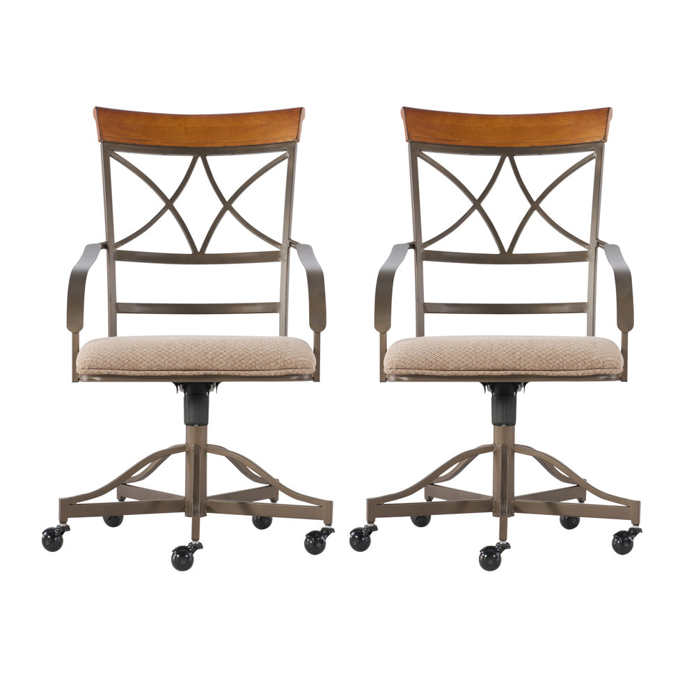 Linon Home Decor - Hamilton Swivel Arm Chair, Cherry/Taupe (Set of 2) - 697-435 view 2