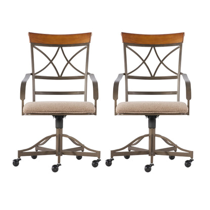 Linon Home Decor - Hamilton Swivel Arm Chair, Cherry/Taupe (Set of 2) - 697-435 view 2
