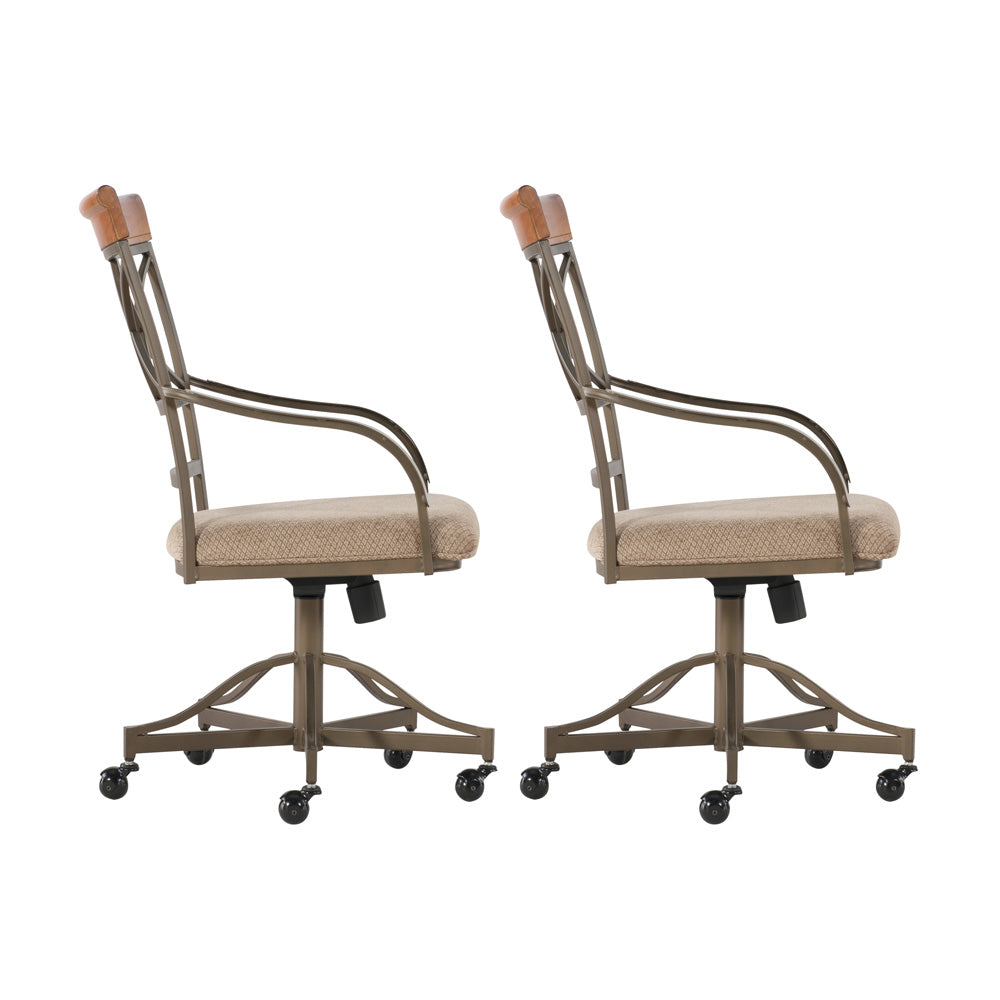 Linon Home Decor - Hamilton Swivel Arm Chair, Cherry/Taupe (Set of 2) - 697-435 view 3
