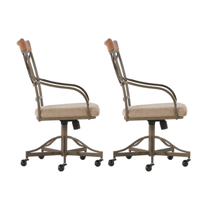 Linon Home Decor - Hamilton Swivel Arm Chair, Cherry/Taupe (Set of 2) - 697-435 view 3