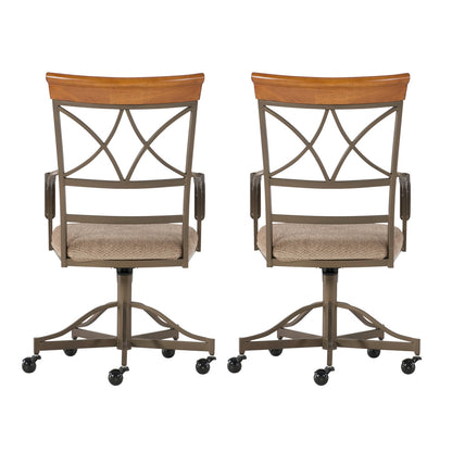 Linon Home Decor - Hamilton Swivel Arm Chair, Cherry/Taupe (Set of 2) - 697-435 view 4