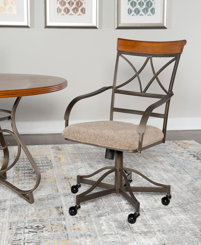 Linon Home Decor - Hamilton Swivel Arm Chair, Cherry/Taupe (Set of 2) - 697-435 view 8