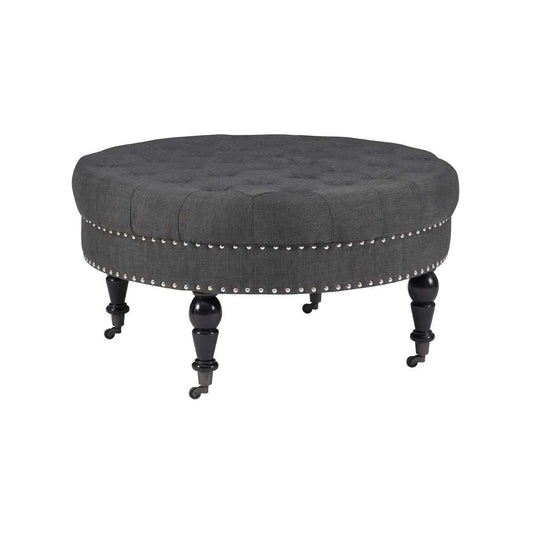 Linon Home Decor - Isabelle Charcoal Round Tufted Ottoman - 420057CHA01U veiw 1