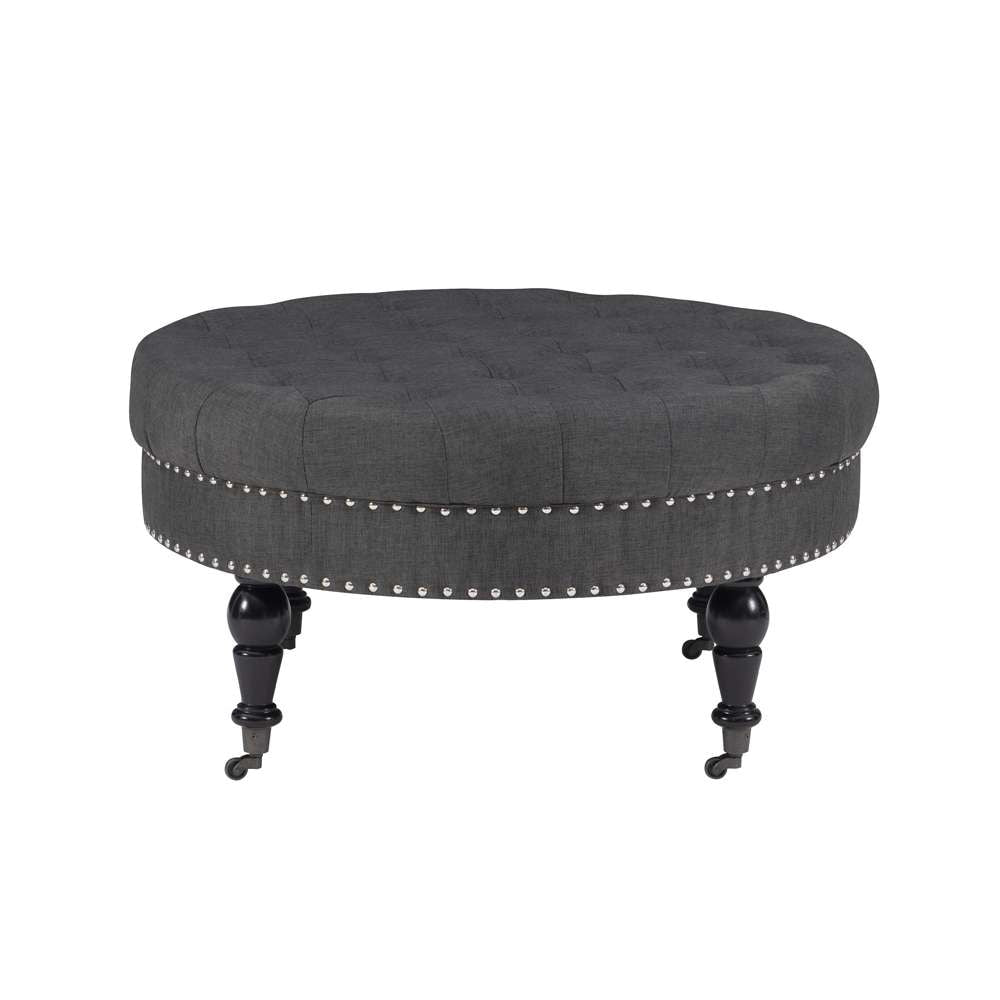 Linon Home Decor - Isabelle Charcoal Round Tufted Ottoman - 420057CHA01U veiw 2