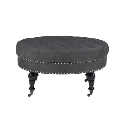 Linon Home Decor - Isabelle Charcoal Round Tufted Ottoman - 420057CHA01U veiw 2