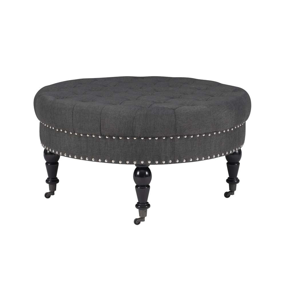 Linon Home Decor - Isabelle Charcoal Round Tufted Ottoman - 420057CHA01U veiw 3