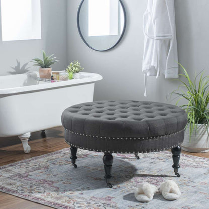 Linon Home Decor - Isabelle Charcoal Round Tufted Ottoman - 420057CHA01U veiw 5