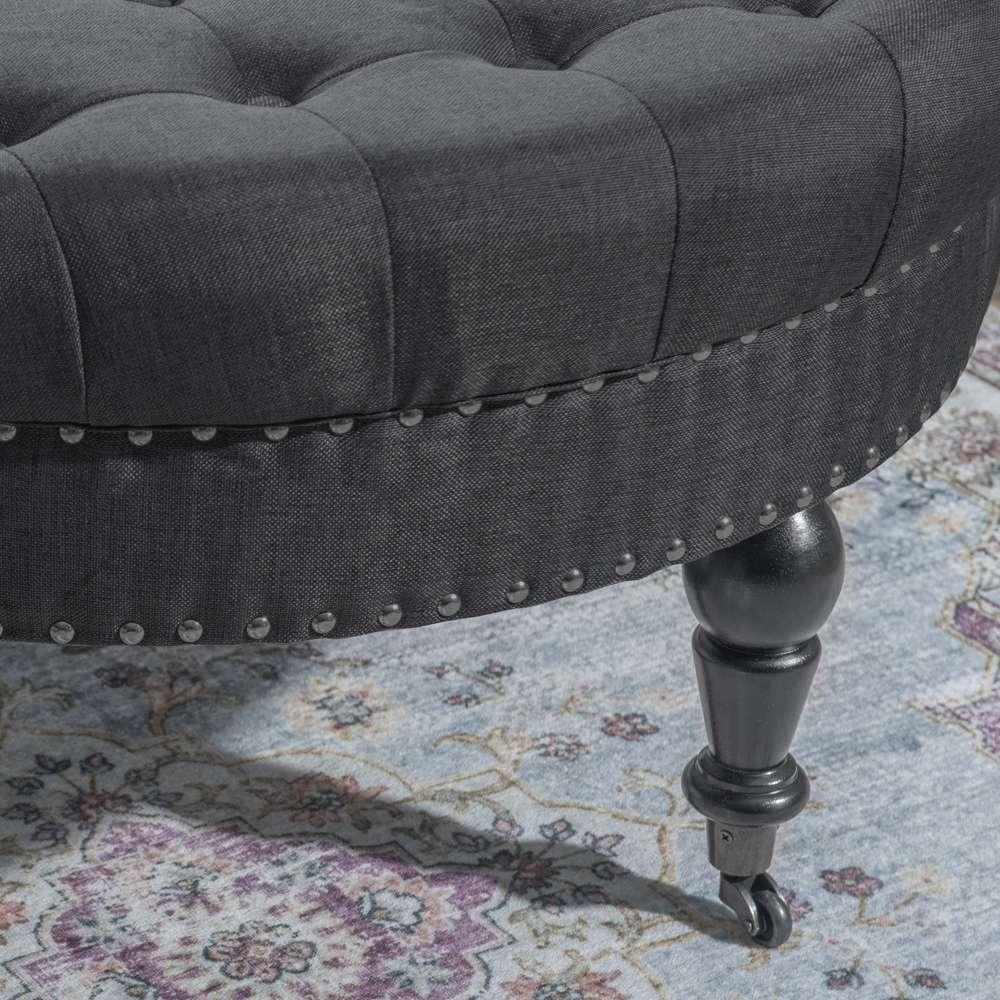 Linon Home Decor - Isabelle Charcoal Round Tufted Ottoman - 420057CHA01U veiw 6