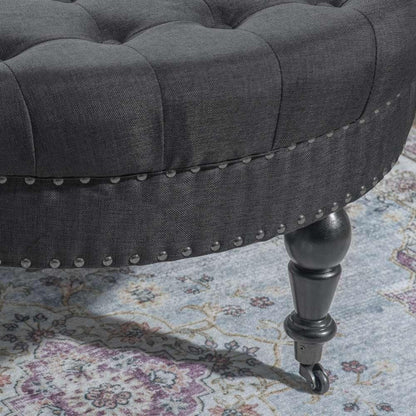 Linon Home Decor - Isabelle Charcoal Round Tufted Ottoman - 420057CHA01U veiw 6