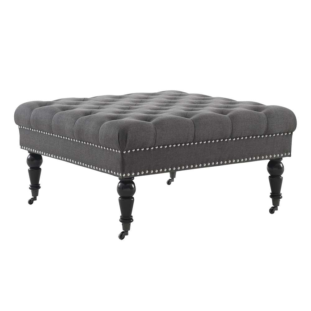 Linon Home Decor - Isabelle Charcoal Square Tufted Ottoman - 420056CHA01U veiw 1