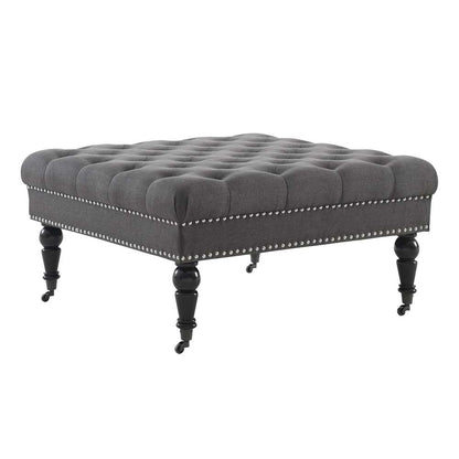Linon Home Decor - Isabelle Charcoal Square Tufted Ottoman - 420056CHA01U veiw 1