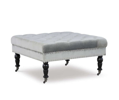 Linon Home Decor - Isabelle Gray Velvet Square Tufted Ottoman - BH154VGRY01U veiw 1
