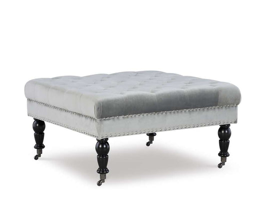 Linon Home Decor - Isabelle Gray Velvet Square Tufted Ottoman - BH154VGRY01U veiw 1