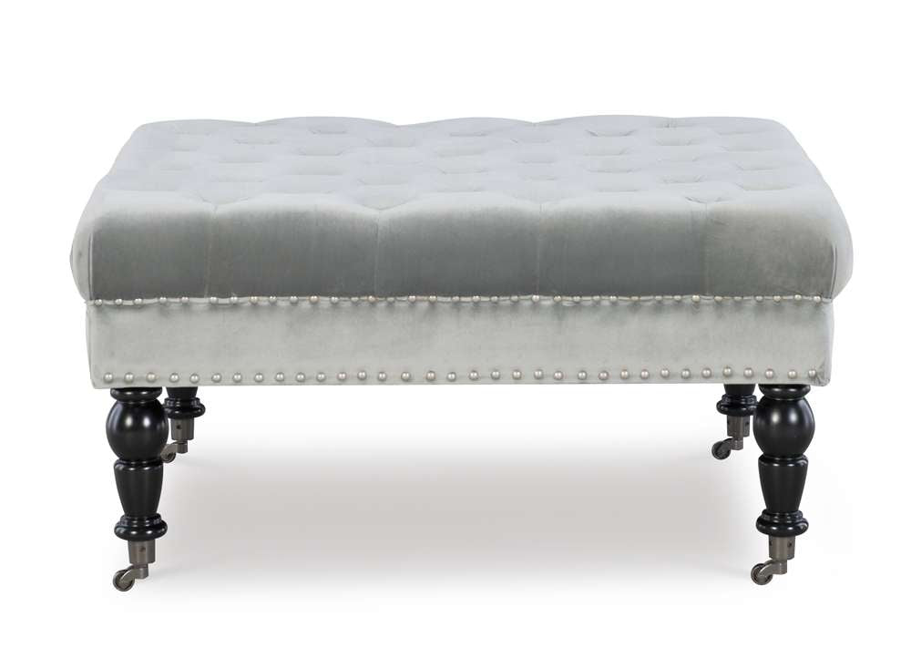 Linon Home Decor - Isabelle Gray Velvet Square Tufted Ottoman - BH154VGRY01U veiw 2