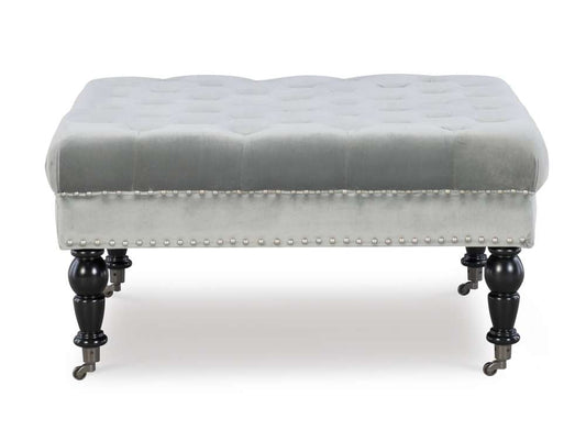 Linon Home Decor - Isabelle Gray Velvet Square Tufted Ottoman - BH154VGRY01U veiw 2