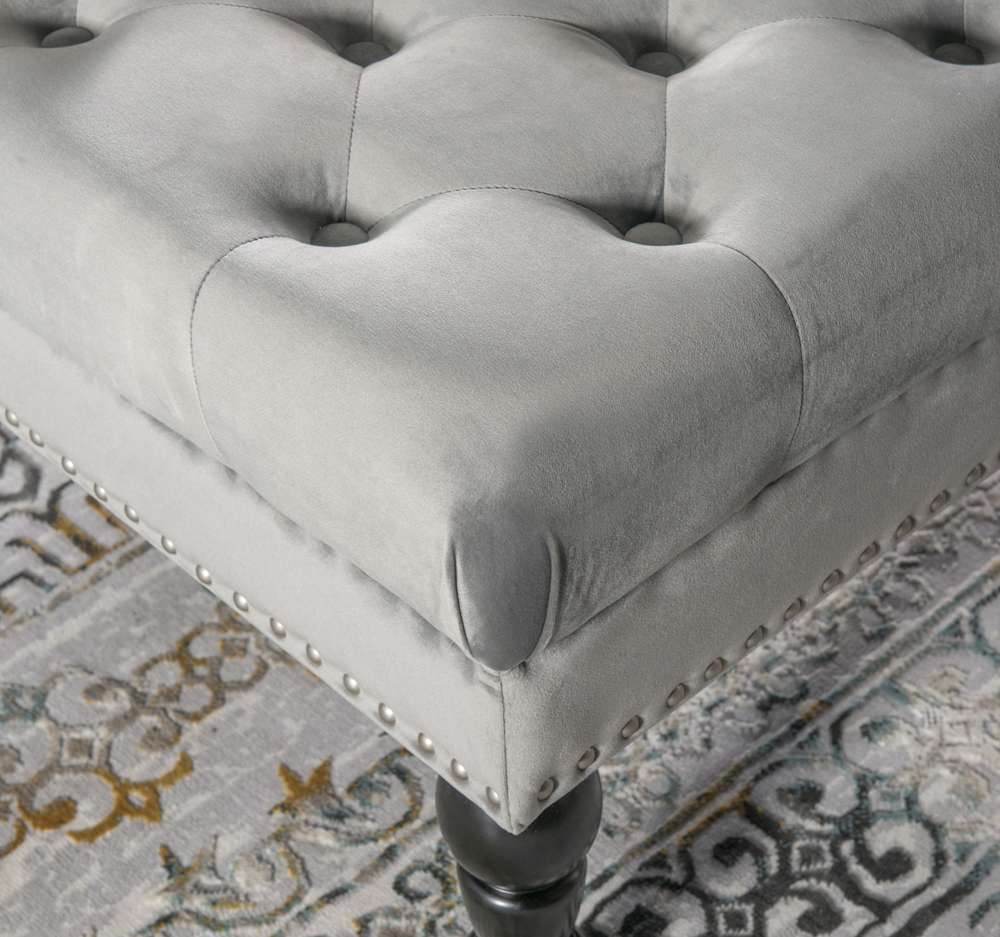 Linon Home Decor - Isabelle Gray Velvet Square Tufted Ottoman - BH154VGRY01U veiw 5