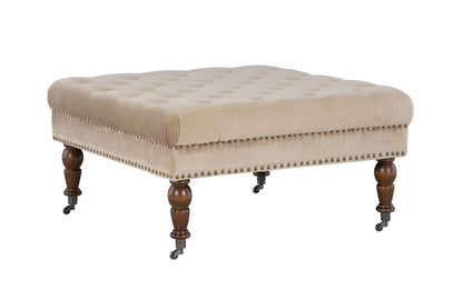 Linon Home Decor - Isabelle Tan Velvet Square Tufted Ottoman - BH155VTAN01U veiw 1