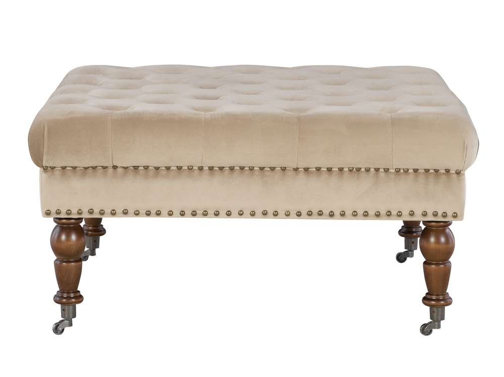 Linon Home Decor - Isabelle Tan Velvet Square Tufted Ottoman - BH155VTAN01U veiw 2