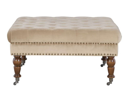 Linon Home Decor - Isabelle Tan Velvet Square Tufted Ottoman - BH155VTAN01U veiw 2