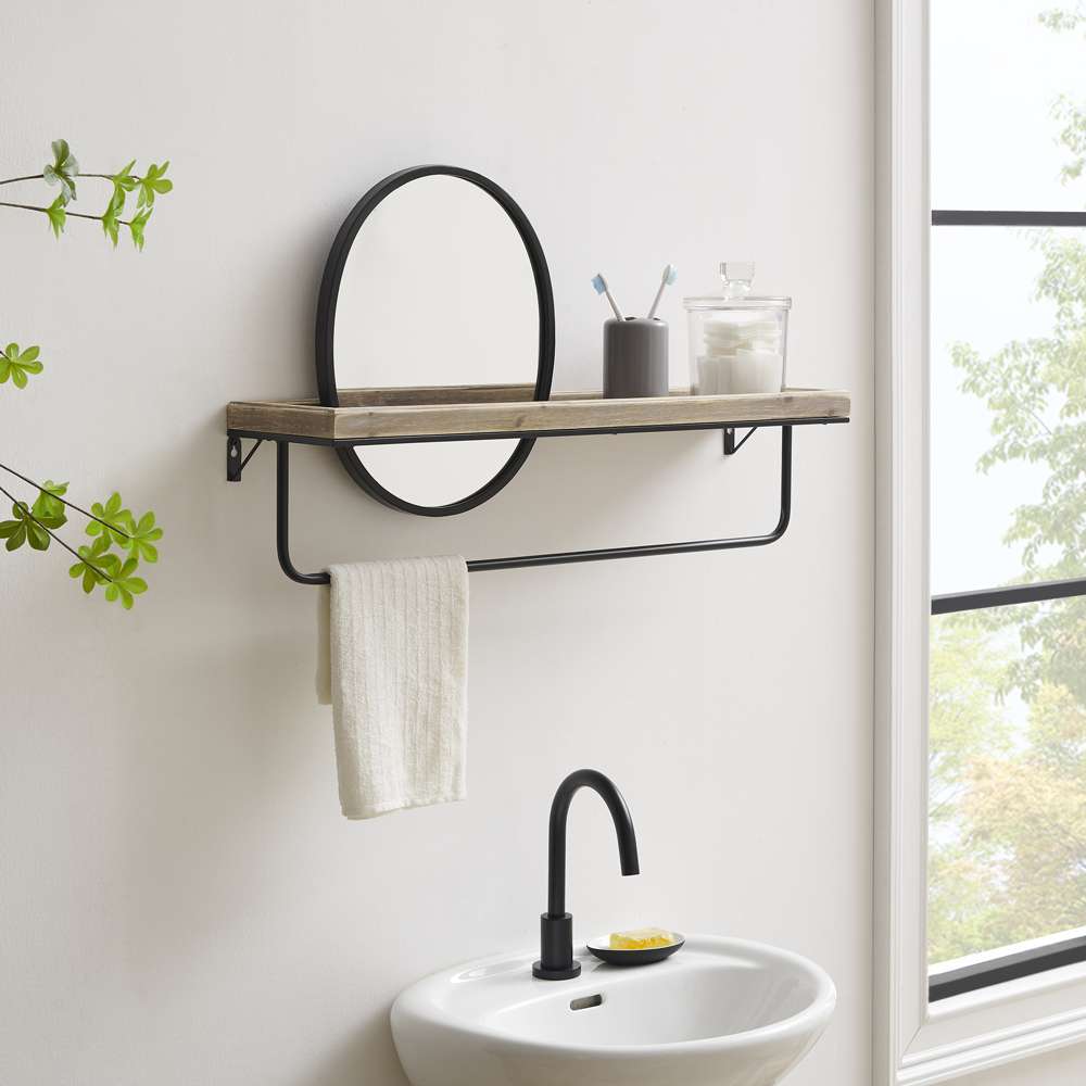Linon Home Decor - Keating Center Mirror Wall Shelf Black - WL273BLK01ASU veiw 6