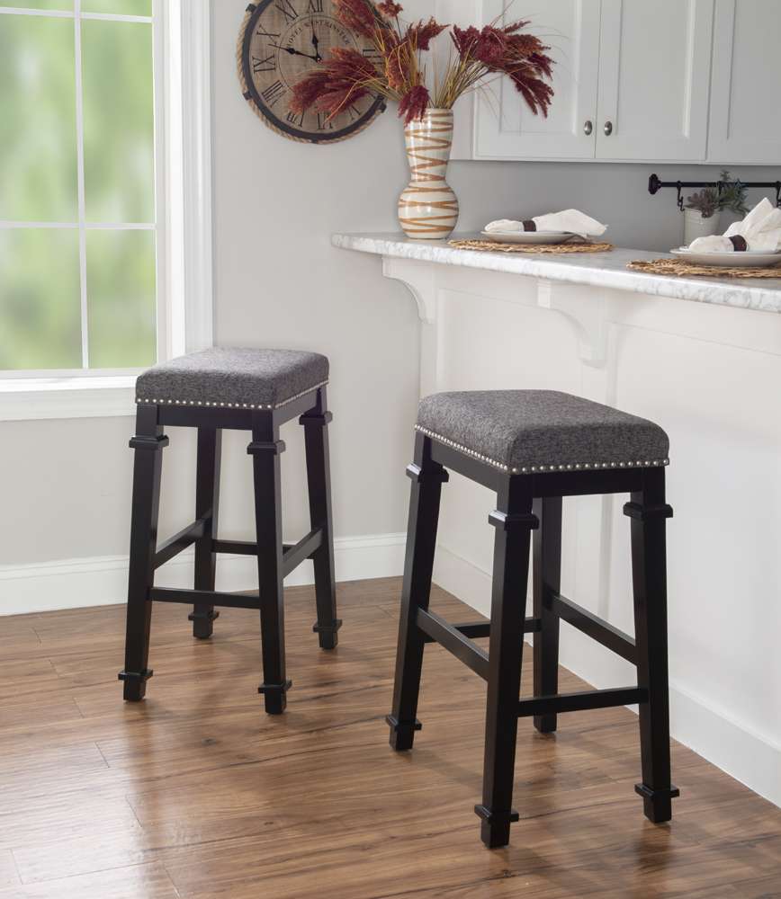 Linon Home Decor - Kennedy Black And White Tweed Backless Bar Stool - BS094BLK01U veiw 6