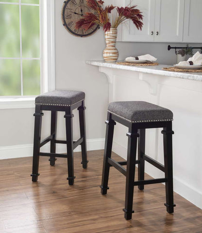Linon Home Decor - Kennedy Black And White Tweed Backless Bar Stool - BS094BLK01U veiw 6