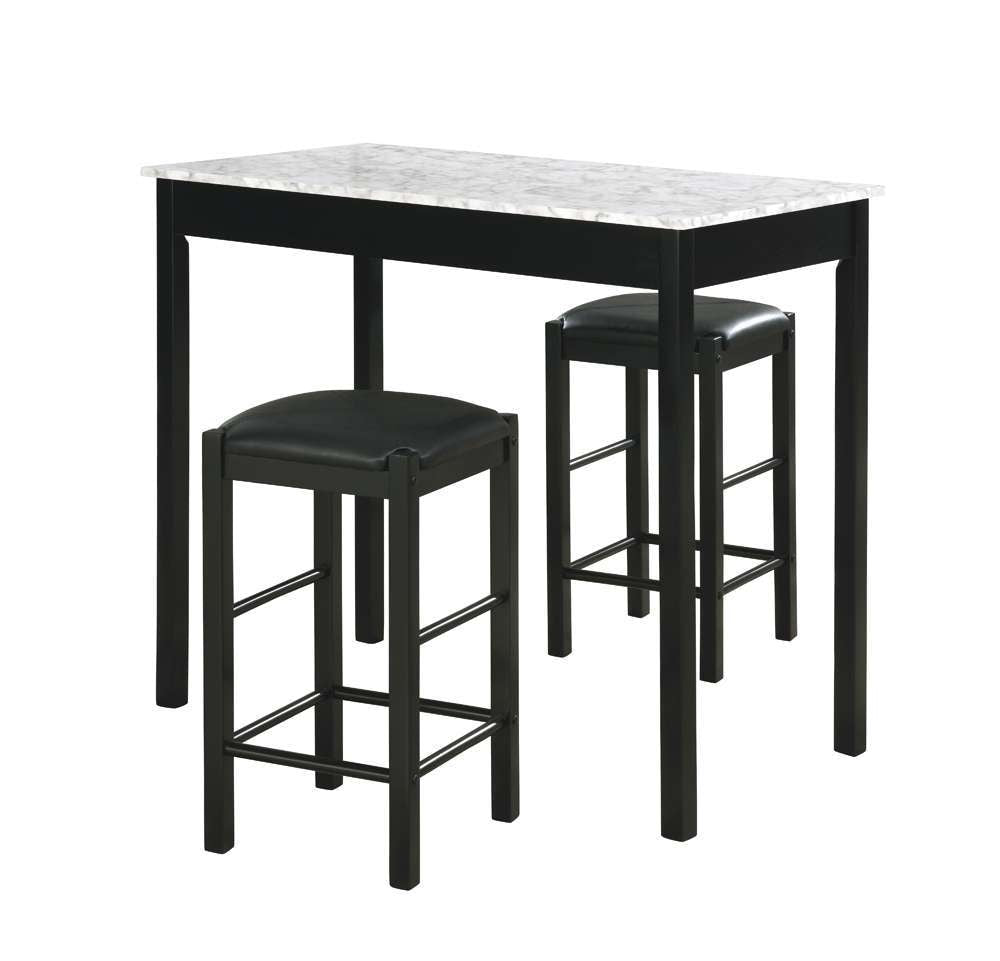 Linon Home Decor - Lancer 3 Piece Tavern Set, Faux Black Marble - TS50BLKWHT01U veiw 1