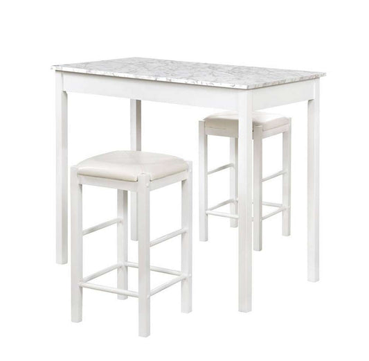 Linon Home Decor - Lancer 3 Piece Tavern Set, White Faux Marble - TS50WHT01U veiw 1