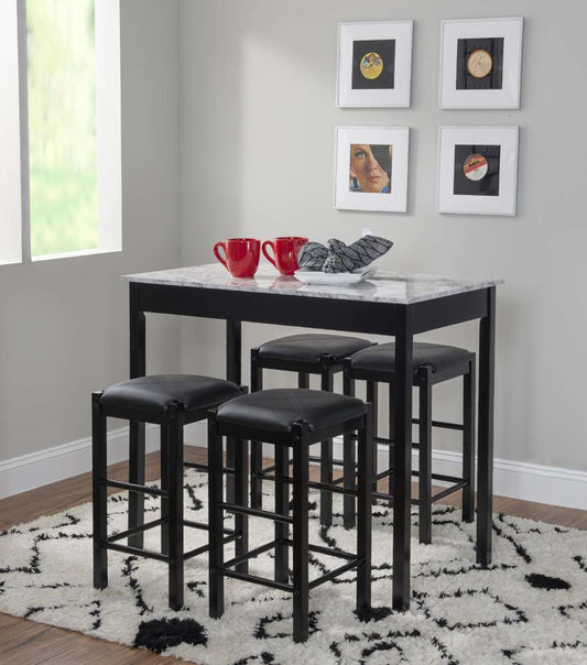 Linon Home Decor - Lancer 5Pc Tavern Set Black Faux Marble - TS51BLKWHT01U veiw 1