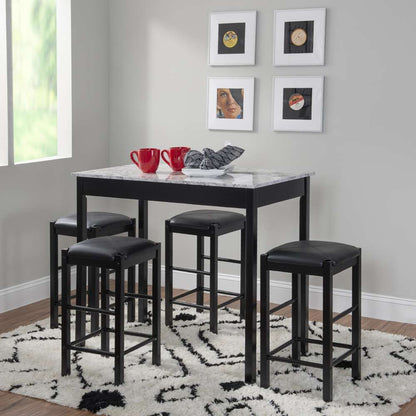 Linon Home Decor - Lancer 5Pc Tavern Set Black Faux Marble - TS51BLKWHT01U veiw 2