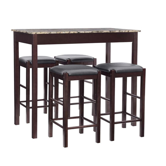 Linon Home Decor - Lancer 5Pc Tavern Set Espresso Faux Marble - TS51ESP01U veiw 1