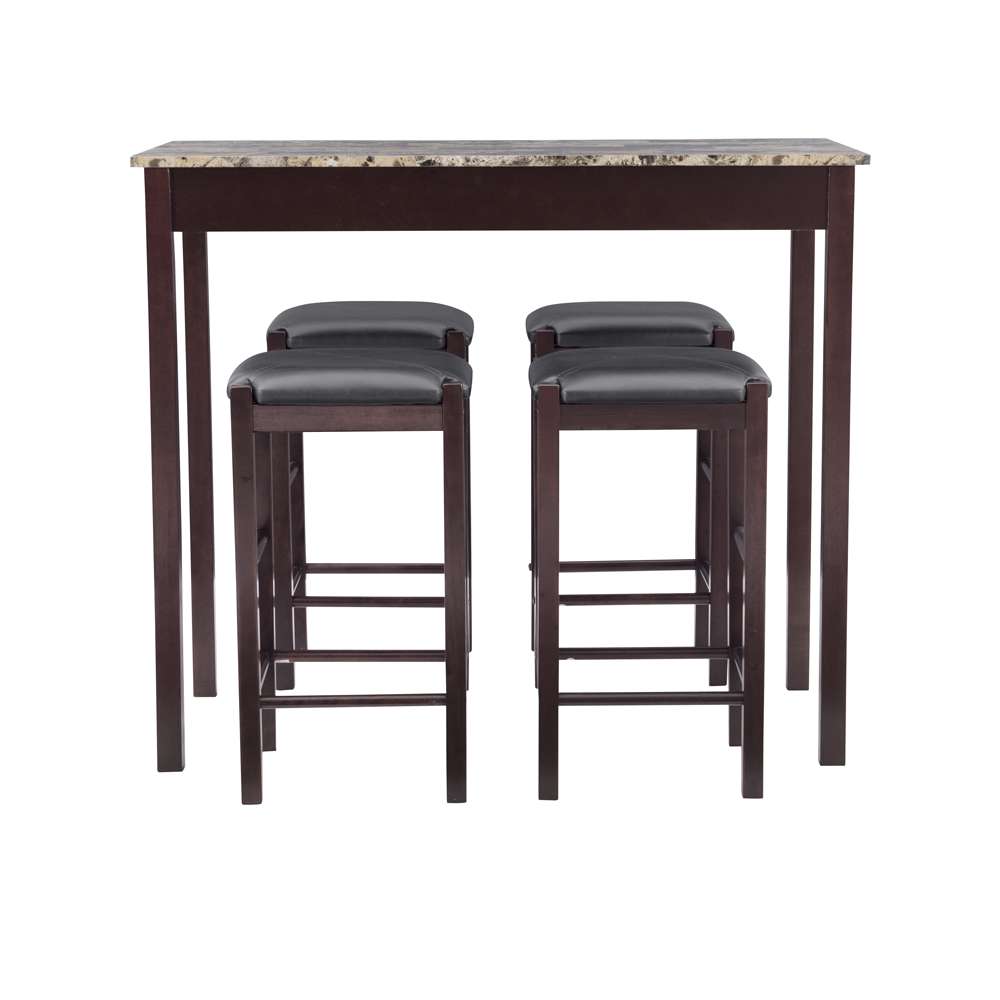 Linon Home Decor - Lancer 5Pc Tavern Set Espresso Faux Marble - TS51ESP01U veiw 2