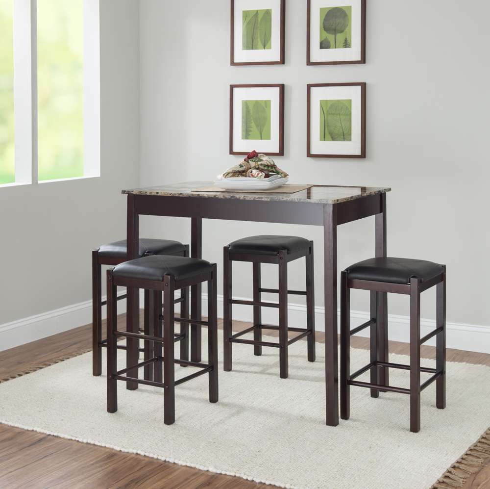 Linon Home Decor - Lancer 5Pc Tavern Set Espresso Faux Marble - TS51ESP01U veiw 4