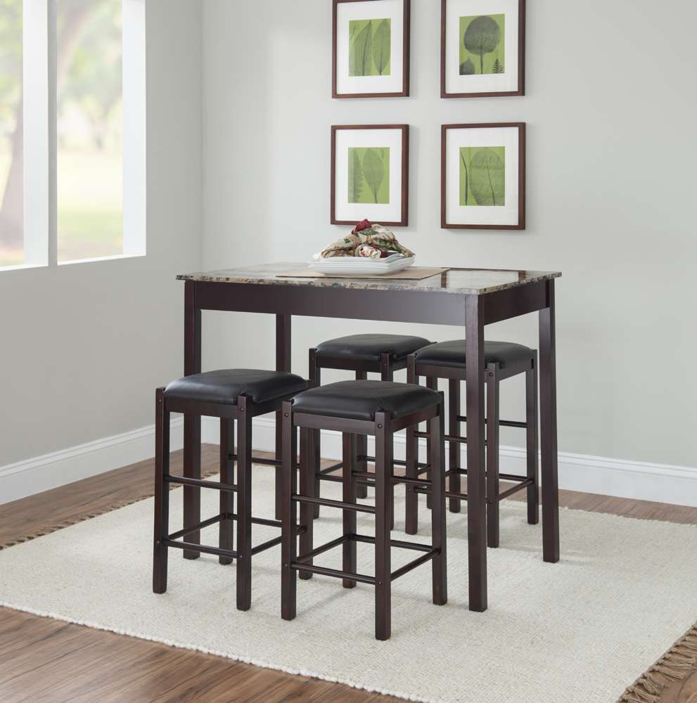 Linon Home Decor - Lancer 5Pc Tavern Set Espresso Faux Marble - TS51ESP01U veiw 5