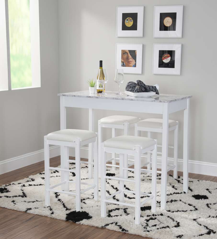 Linon Home Decor - Lancer 5Pc Tavern Set White Faux Marble - TS51WHT01U veiw 1