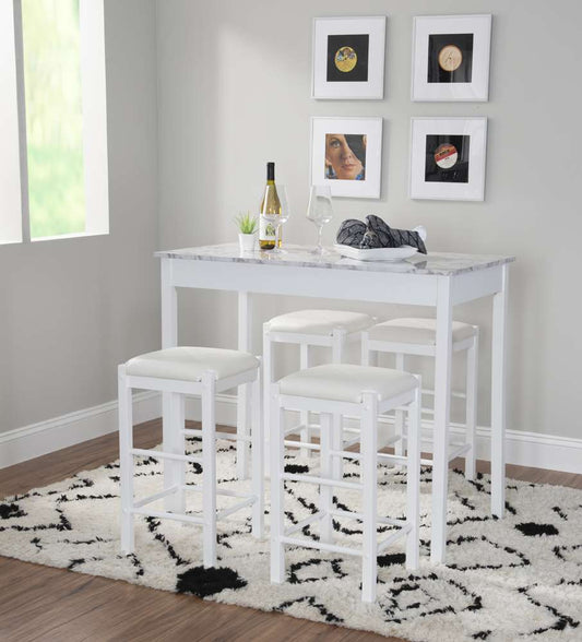 Linon Home Decor - Lancer 5Pc Tavern Set White Faux Marble - TS51WHT01U veiw 1