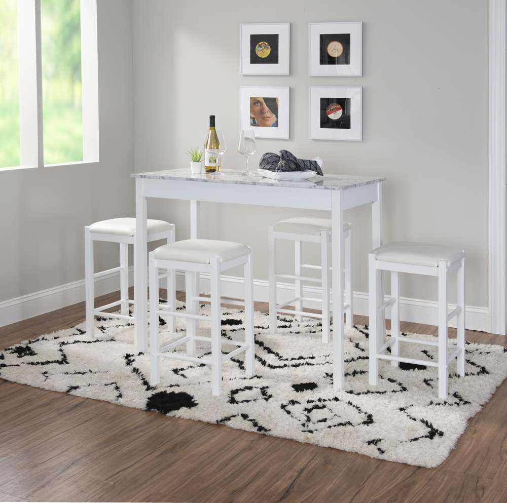 Linon Home Decor - Lancer 5Pc Tavern Set White Faux Marble - TS51WHT01U veiw 2