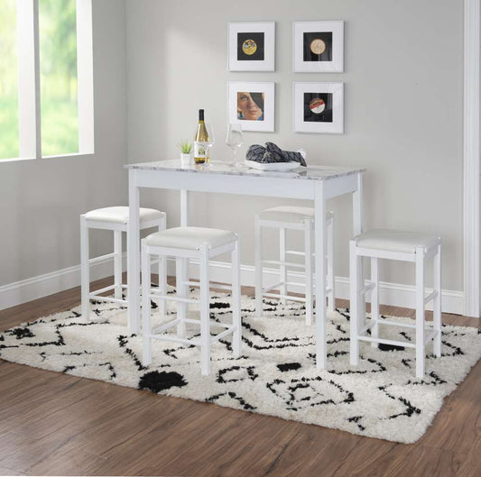 Linon Home Decor - Lancer 5Pc Tavern Set White Faux Marble - TS51WHT01U veiw 2