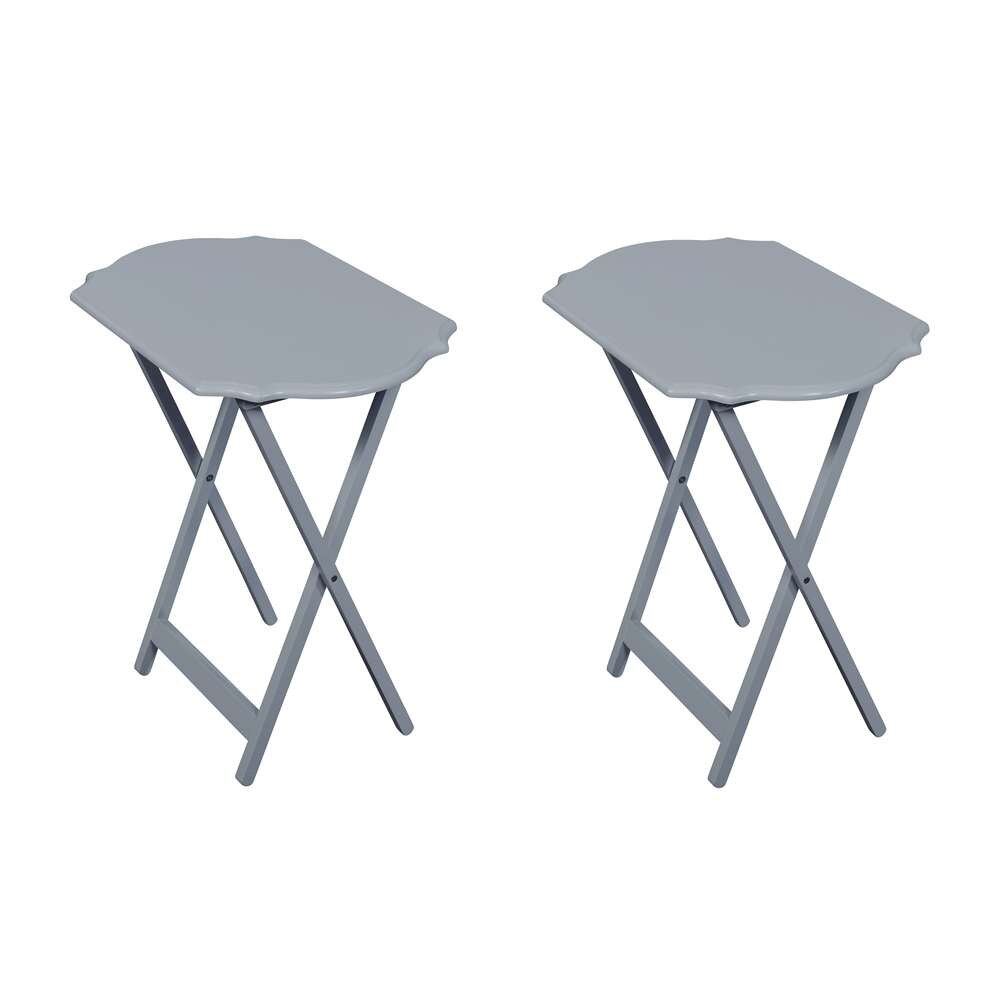 Linon Home Decor - Ledda Folding Snack Tray - Grey (Set of 2) - TT514AGRYSET02U veiw 3