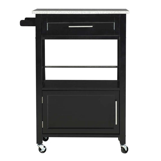 Linon Home Decor - Mitchell Black Kitchen Cart With Granite Top  - 464808BLK01U veiw 2