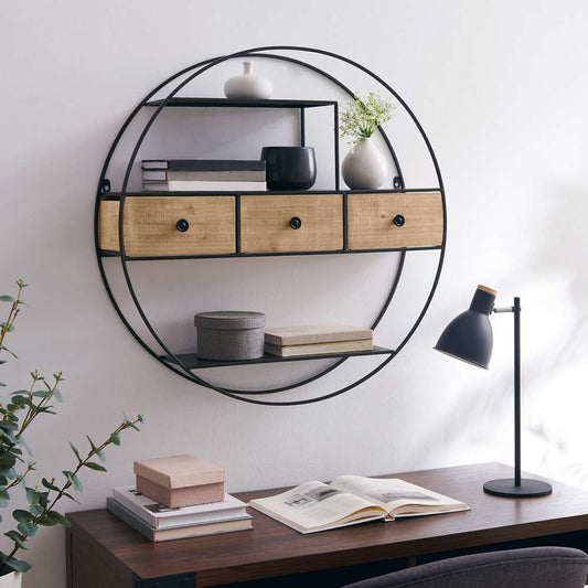 Linon Home Decor - Nerissa Round Wall Decor With Three Drawers - WL271MTL01ASU veiw 1
