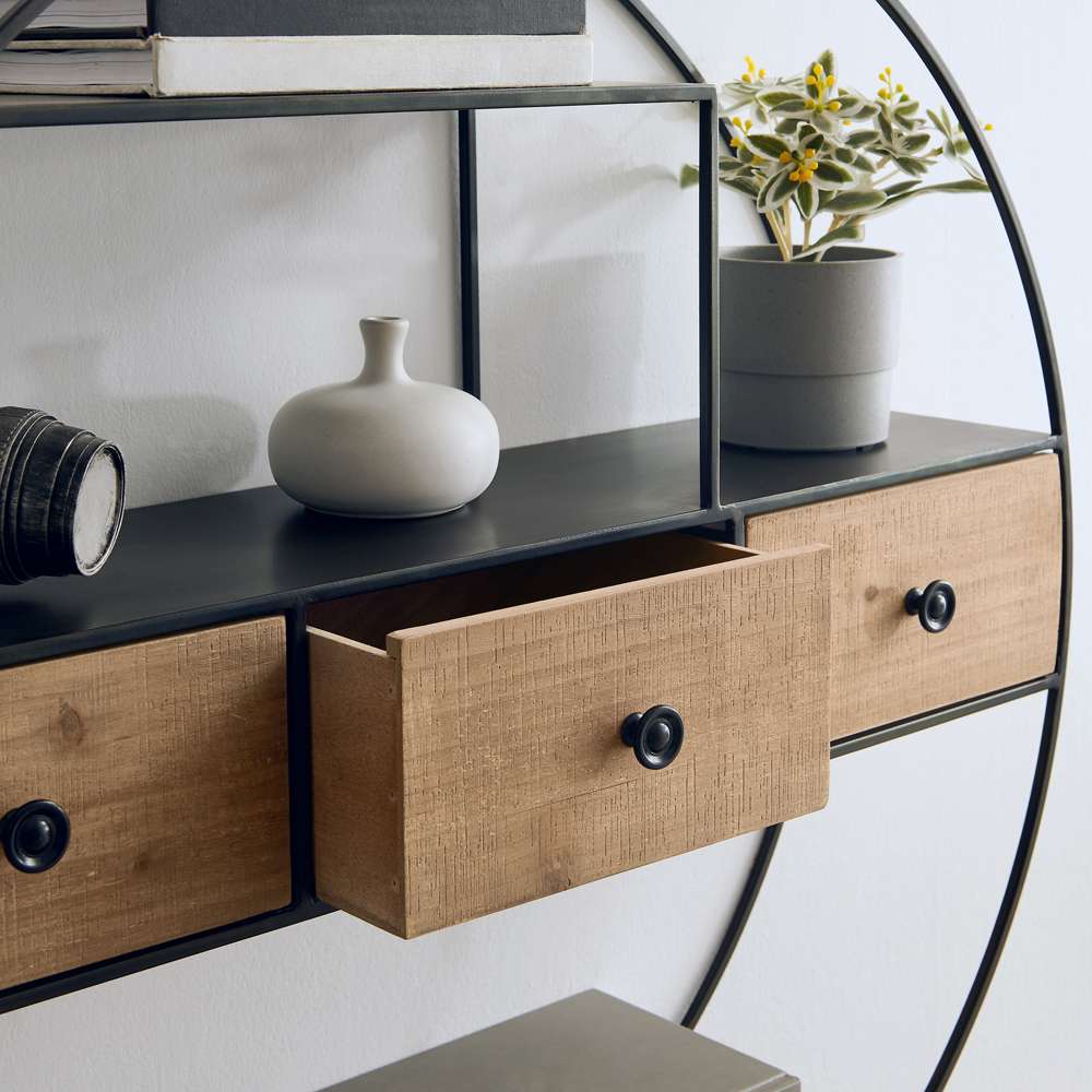 Linon Home Decor - Nerissa Round Wall Decor With Three Drawers - WL271MTL01ASU veiw 2