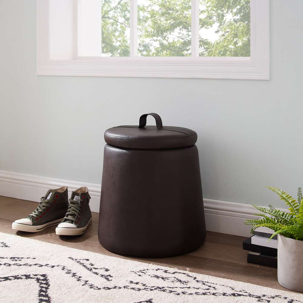 Linon Home Decor - Patric Storage Faux Leather Ottoman, Brown  - ST008BRP01U veiw 1