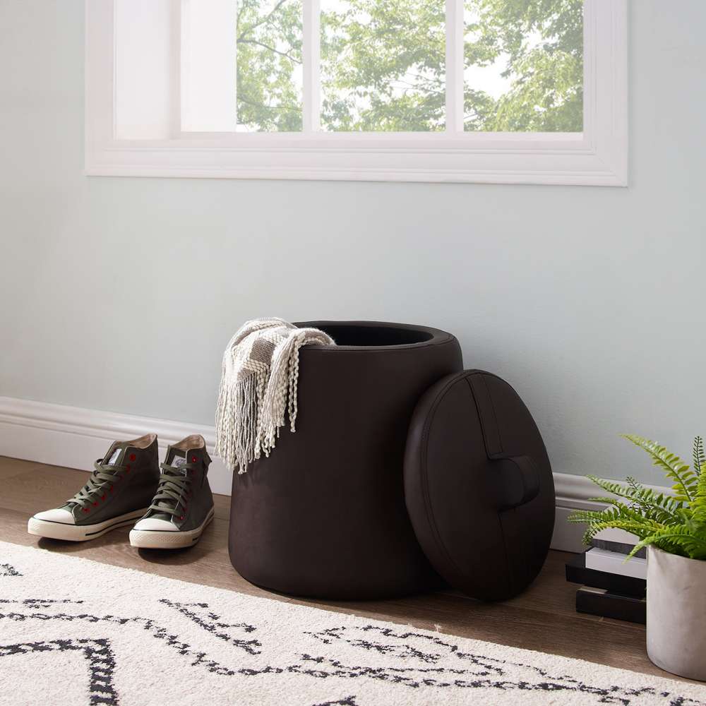 Linon Home Decor - Patric Storage Faux Leather Ottoman, Brown  - ST008BRP01U veiw 3
