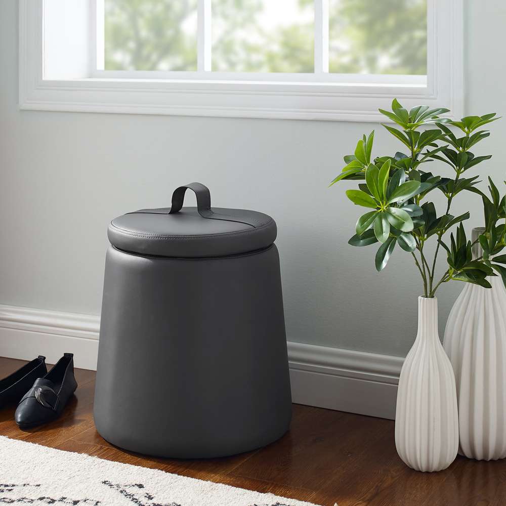 Linon Home Decor - Patric Storage Faux Leather Ottoman, Grey - ST008GRP01U veiw 1
