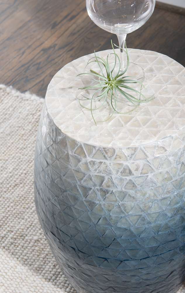 Linon Home Decor - Prianna Ombre Capiz Mosaic Drum Table  - PR1102BLU01ASU veiw 4
